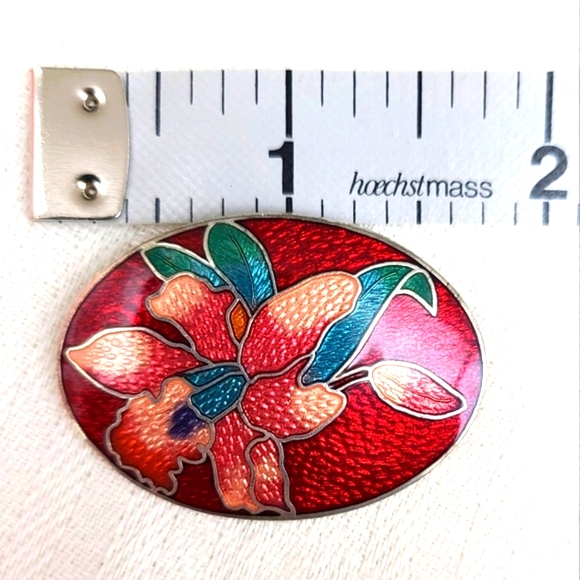Rare Vtg. CHRISTIAN LACROIX Red Flowered Enamel Brooch Signed - Picture 3 of 5